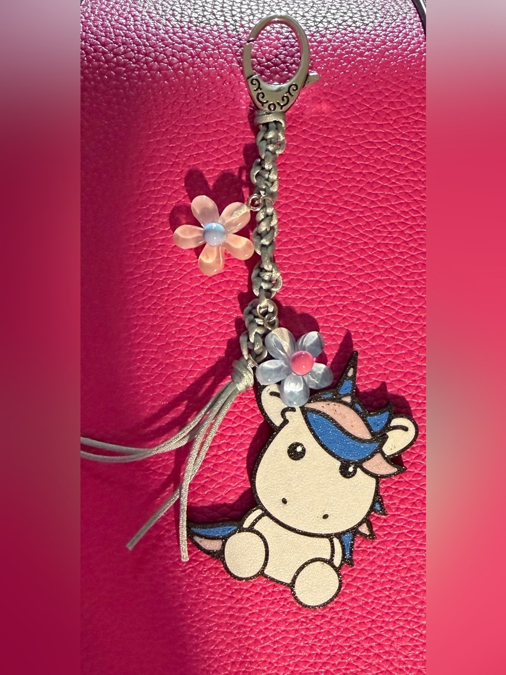Hand Crafted Pink and Blue Unicorn Tassel Bag Charm